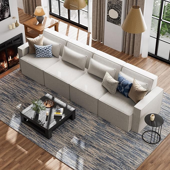 ELUCHANG 120" Modular Sectional Sofa, 4 Seater Large Convertible Sectional Couches, Oversized Modern Boucle Sofa, Comfy Deep Seat Sofa for Living Room, Oatmeal
