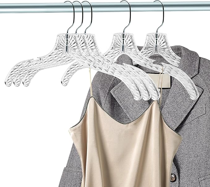 Quality Clear Plastic Hangers 12 Pack - Durable Crystal Cut Heavy Duty Hangers for Clothes, Shirts, Suits, Coats, Dresses