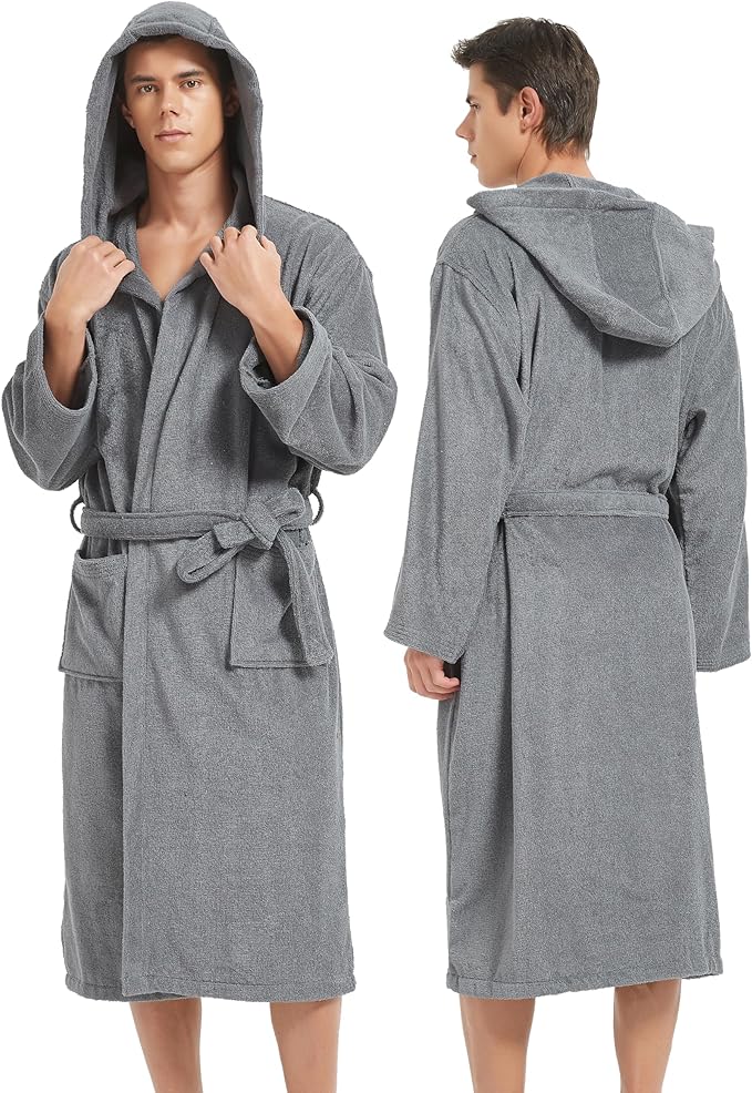 Mens Robe with Hood-Classic Terry Cloth Bathrobe for Men,Soft Knee Length Bathrobes