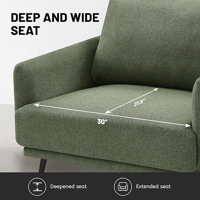 Oversized Accent Chair Set of 2 for Living Room Chairs Reading Arm Chair Comfy Modern Single Sofa Side Chairs with Metal Legs & Soft Cushion for Bedroom, Balcony,Waiting Room (Polyester, Moss Green)