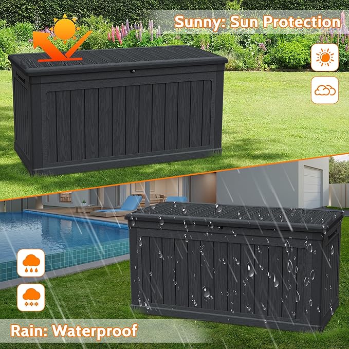 230 Gallon Double-Wall Resin Deck Box - Lockable Waterproof Outdoor Storage Box, 1000lbs Capacity & Doubles as Seating for Patio Furniture - Garden Tools, Pool Accessories (Black)