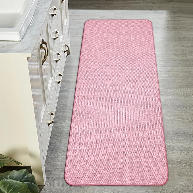 Bath Mat,Ultra Thin Bathroom Runner Rugs,Large Bath Mats for Bathroom,Quick Dry,Non-Slip,Machine Washable,Low Pile,Bath Rug,Shower Outside,Sink,Home Decor Accessories.Pink,1'5"x4'11"（17x59inch）