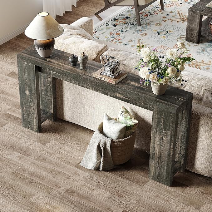 LITTLE TREE 70.9-Inch Long Console Table, Narrow Sofa Table Behind The Couch, Farmhouse Console Table for Living Room, Entryway, Hallway