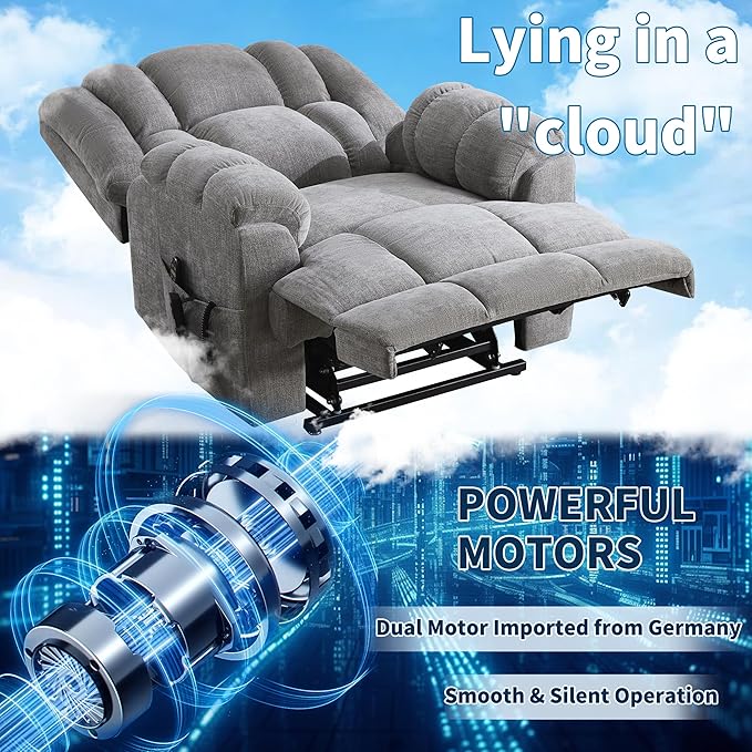 Luxlen Power Lift Recliner Chair for Elderly, Heat Massage Recliners, Dual Motor Oversized Lift Chair, Medium-Firm Electric Lift Recliners with Remote - Greyish