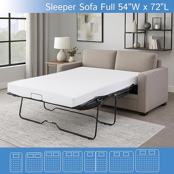 Sleeper Sofa Full Size Mattress Protector 54" Wx72 Lx5 D - Waterproof Zippered Encasement Premium Quality Bed Cover Protects Against Dust, Allergens White