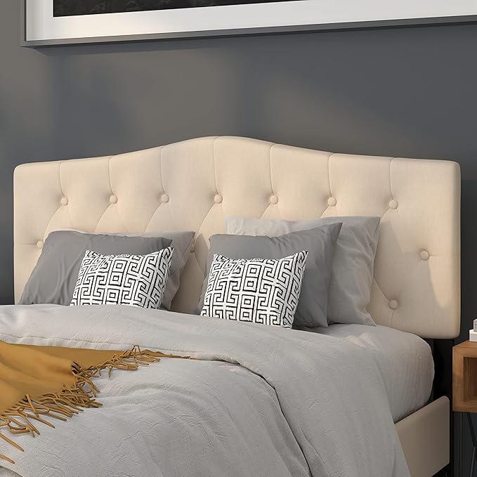 Flash Furniture Cambridge Tufted Upholstered Queen Size Headboard in Beige Fabric