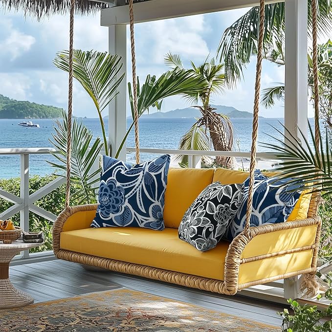 Outdoor Pillow Covers for Patio Furniture 20x20 Inch, Decorative Patio Throw Pillow Covers Set of 2, Modern Square Cushion Cases for Porch Garden Home Office,Flower Black