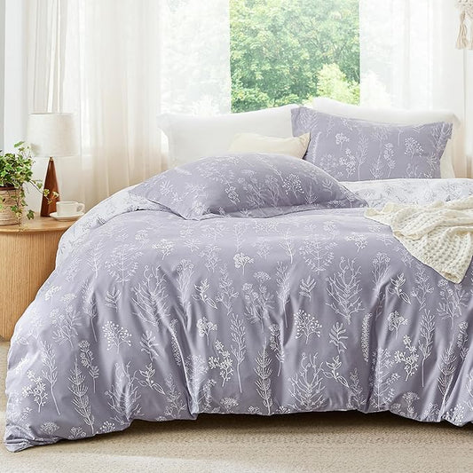 Bedsure Oversized Queen Comforter Set - Lavender Bed Set, 3 Pieces Cute Floral Bedding, 1 Soft Reversible Botanical Flowers Comforter and 2 Pillow Shams