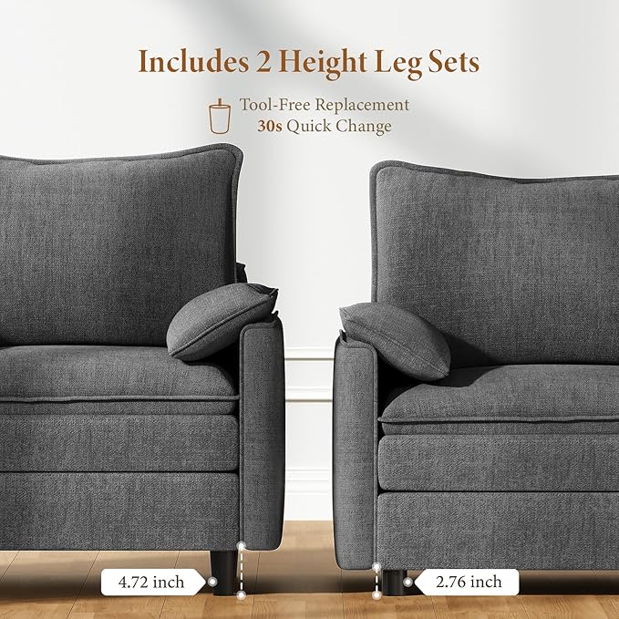 Vesgantti 74" Loveseat Sofa for Living Room, Comfy Cloud Couch Deep Seat Chenille Modern 2 Seater Small Sofa with Armrest Pillow, Easy Assembly for Small Spaces, Gray