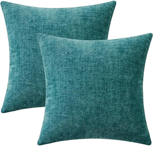 MIULEE Pack of 2 Couch Throw Pillow Covers 22x22 Inch Soft Teal Chenille Pillow Covers for Sofa Living Room Solid Dyed Pillow Cases