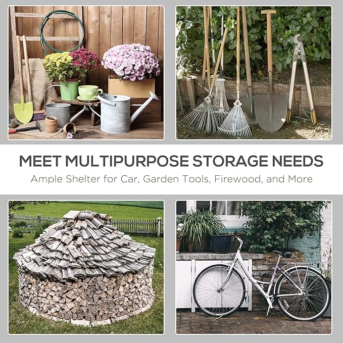 Outsunny 9' x 8' Carport Portable Garage, Heavy Duty Storage Tent, Patio Storage Shelter w/Anti-UV PE Cover and Double Zipper Doors, for Motorcycle Bike Garden Tools, Dark Gray