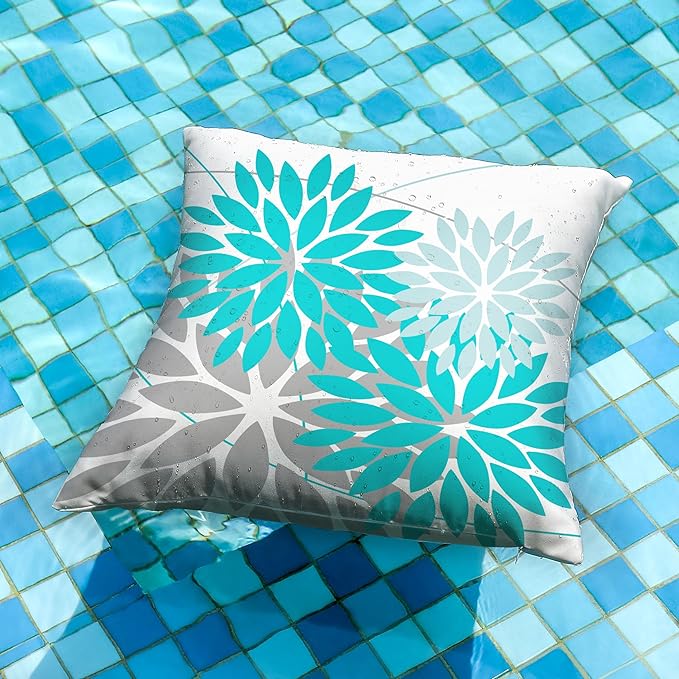 DFXSZ Outdoor Throw Pillow Covers 16x16 Inch Set of 2 Waterproof Spring Summer Geometric Elegant Aqua Blue Outdoor Pillow Covers for Patio Funiture Garden Couch 168C16