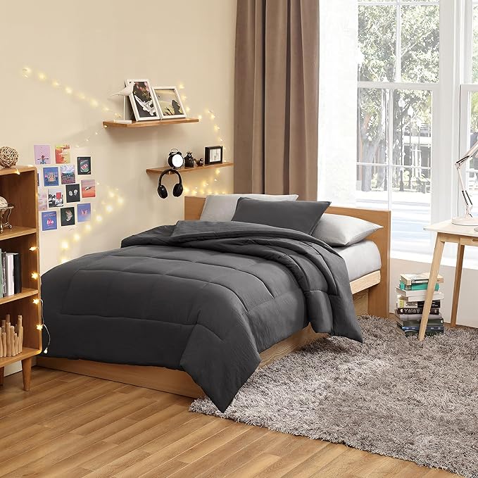 UGG Leonora Comforter Set with 1 Pillow Sham Lightweight Down Alternative Blanket Reversible All Season Washable and Bedding Set for College Apartment or Dorm Essentials, Twin/Twin XL, Charcoal Grey