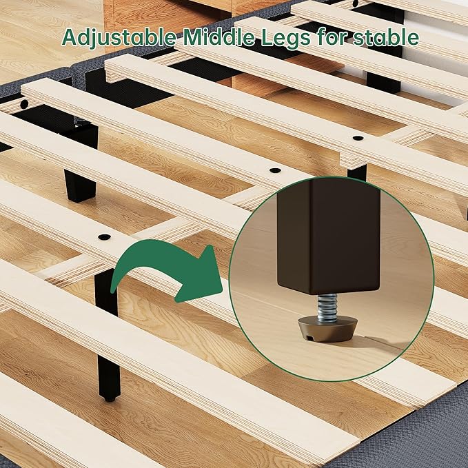 Queen Size Bed Frame with Headboard,Fabric Upholstered Platform Bed Frame with Wooden Slats Support,No Box Spring Needed/Non-Slip Without Noise/Easy Assembly, Darkgrey