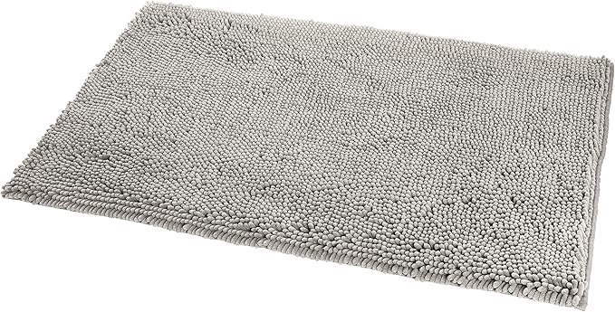 Amazon Basics Platinum Bathroom Rugs, Extra Soft and Comfortable Shag Bath Mats, Non-Slip, Quick Drying, Machine Washable, for Bathroom Floor, Tub and Shower, 21" x 34", Platinum