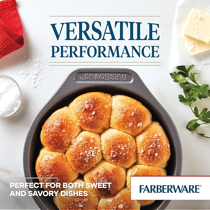 Farberware Steel Nonstick Baking, Includes Cookie, Loaf/Meatloaf, Cake Pan, 4 Piece Non Stick Bakeware Set, Gray