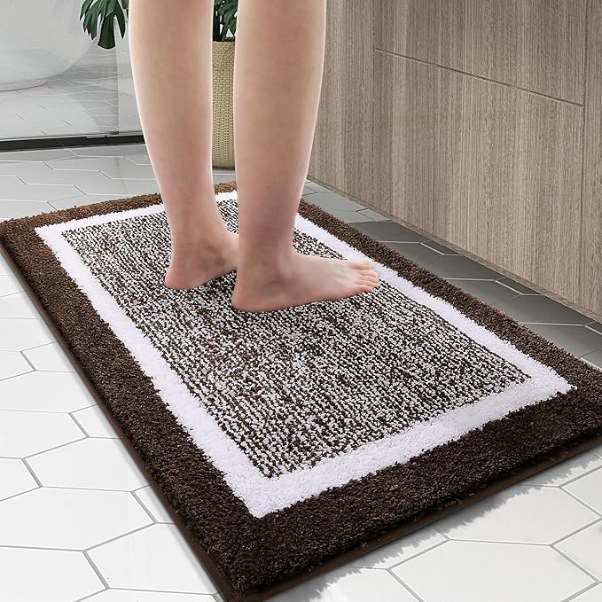 OLANLY Bathroom Rugs 36x24, Extra Soft and Absorbent Microfiber Bath Mat, Non-Slip, Machine Washable, Quick Dry Shaggy Bath Carpet, Suitable for Bathroom Floor, Tub, Shower (Large, Brown)