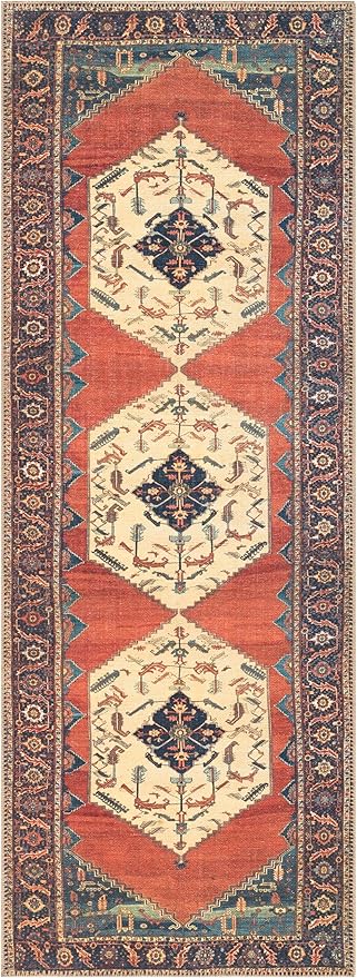 Keen Home Design 2x7 Rug - Machine Washable Runner Rug with Non-Slip Backing, Ideal for Hallway, Entryway, Kitchen, Laundry Room - Vintage, Easy Clean, Durable, Low Pile Rug - (2'6" x 7')