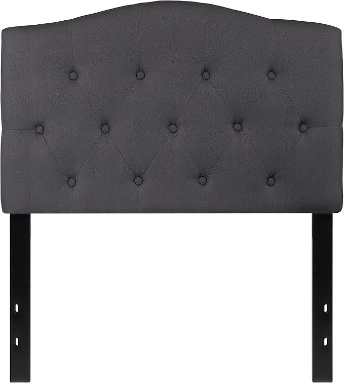 EMMA + OLIVER Twin Size Tufted Upholstered Headboard with Adjustable Metal Bed Rail Slots, Modern Fabric Upholstered Twin Headboard, Dark Gray