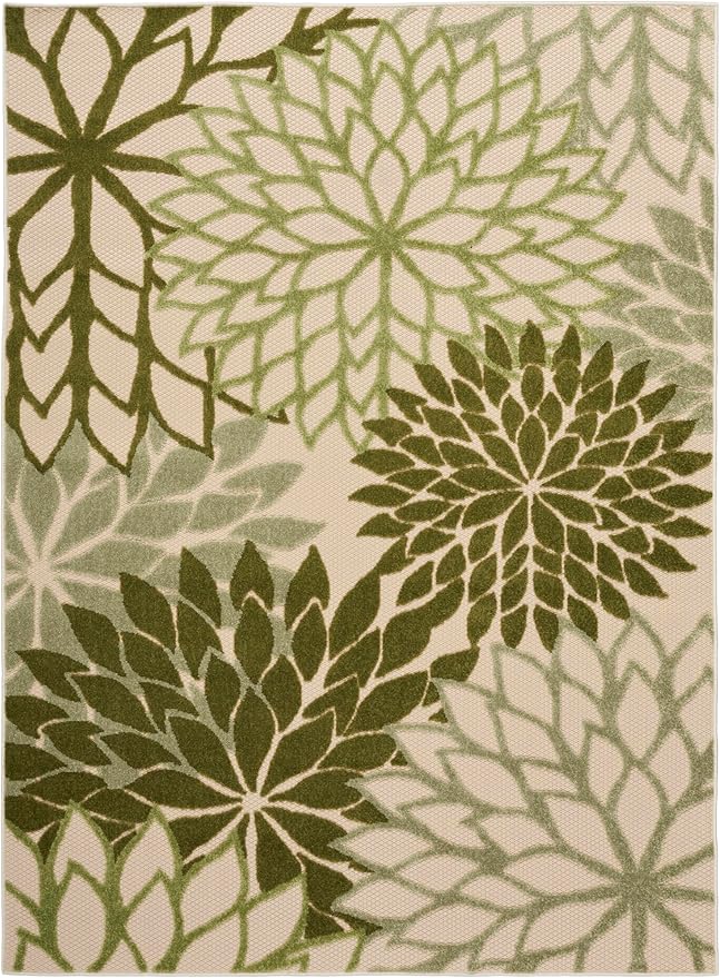 Nourison Home Aloha Tropical Indoor/Outdoor Ivory Green 6' x 9' Area Rug, Easy Cleaning, Non Shedding, Bed Room, Living Room, Dining Room, Backyard, Deck, Patio (6x9)