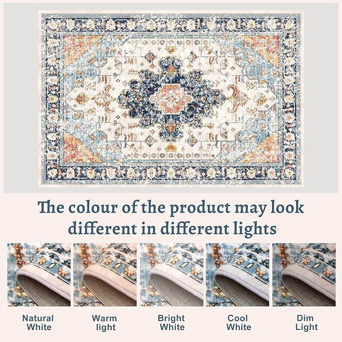 Tangsoo 2x5 Washable Runner Rug for Hallways, Non Slip Vintage Runner Rug, Soft Low Pile Long Print Distressed Blue/Orange for Kitchen Bedroom Entryway Bathroom Living Room