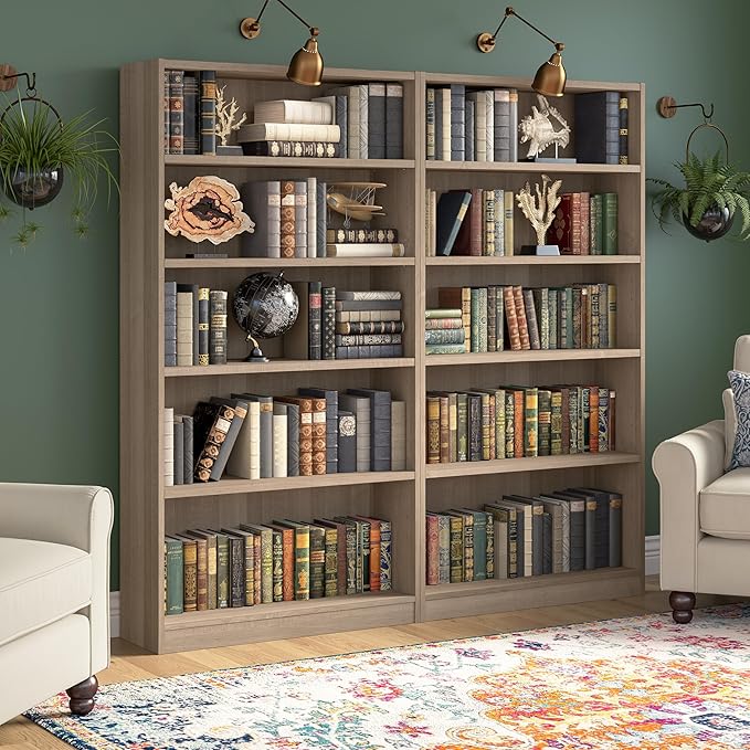 Bush Furniture Universal Tall 5 Shelf Bookcase in Ash Gray