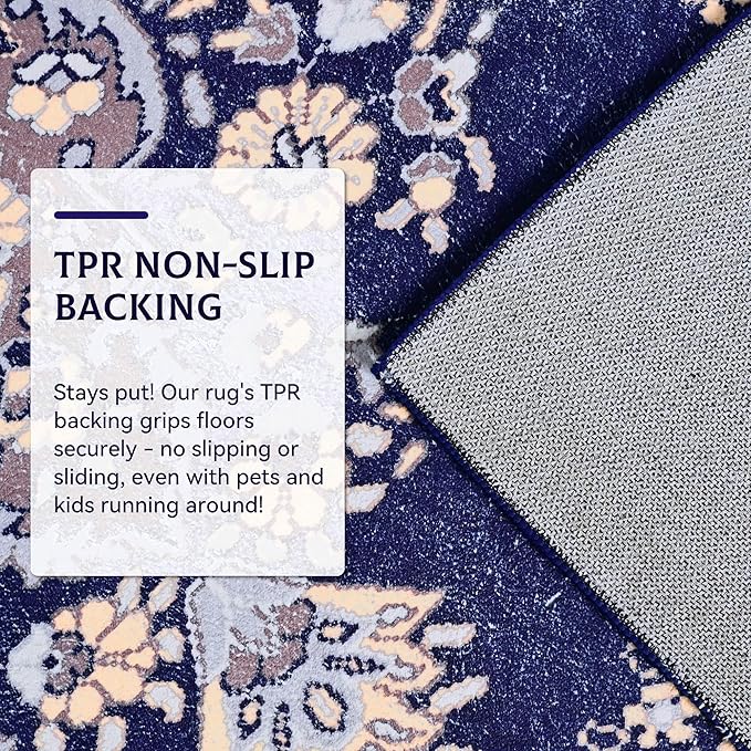 Living Room Rug 6x9 Rug, Machine Washable Area Rug Non Slip Low Pile Rug for Living Room, Bedroom, Farmhouse, Dining Room, Navy Blue