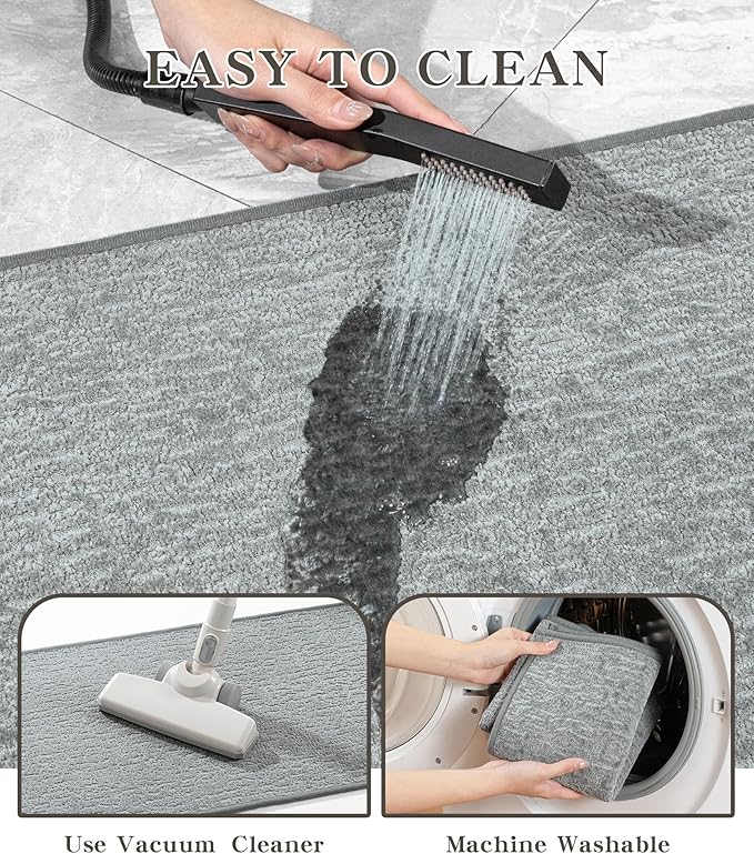 chakme Bathroom Rug Sets 5 Piece, Ultra Thin Bath Mat Quick Dry Bath Mat Set, Absorbent Bath Mat for Bathroom Non Slip Machine Washable, (Light Grey, 5 Piece)