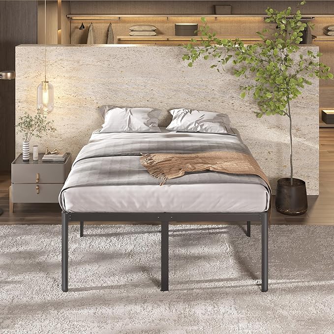 22 Inch High Full Size Bed Frame with Rounded Corner Legs, Sturdy Mattress Foundation, Heavy Duty Metal Platform Bed Frame Full No Box Spring Needed, Noise Free, Easy Assembly, Black
