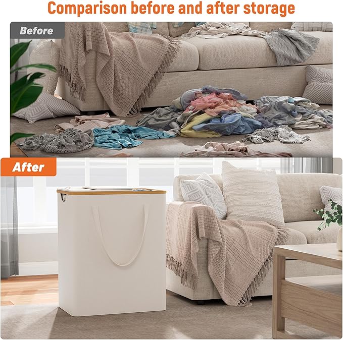 170L Laundry Hamper with Lid 3 Section, Extra Large Laundry Basket with 3 Removable Bags, Laundry Basket Organizer for Bedroom, Laundry Room, Dorm, Clothes Hamper, Beige