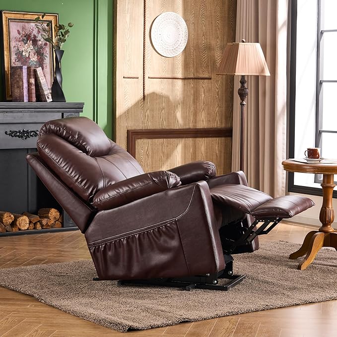 SALOHZA Power Lift Recliner Chair for Elderly with Massage and Heat for Living Room, Electric Recliner Chair for Adults with USB/Type C Port/Cup Holders, PU Faux Leather, Chocolate Brown