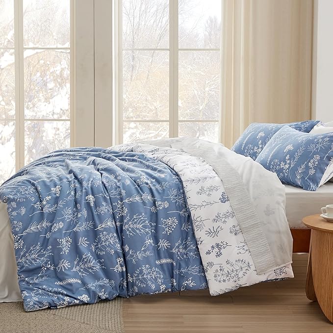 Bedsure Full Comforter Set - Infinity Blue Bed Set, 3 Pieces Cute Floral Bedding, 1 Soft Reversible Botanical Flowers Comforter and 2 Pillow Shams