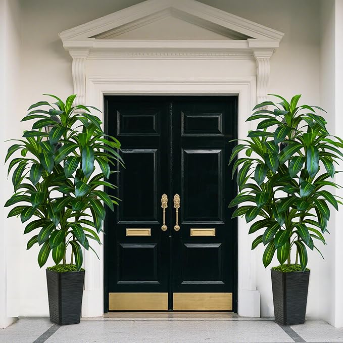 Artificial Dracaena Plant 6FT Tall - Fake Tree with Black Planter - Faux Yucca Tall Fake Floor Plant in Pot - Artificial Trees for Home Bedroom Office Indoor Living Room Decoration