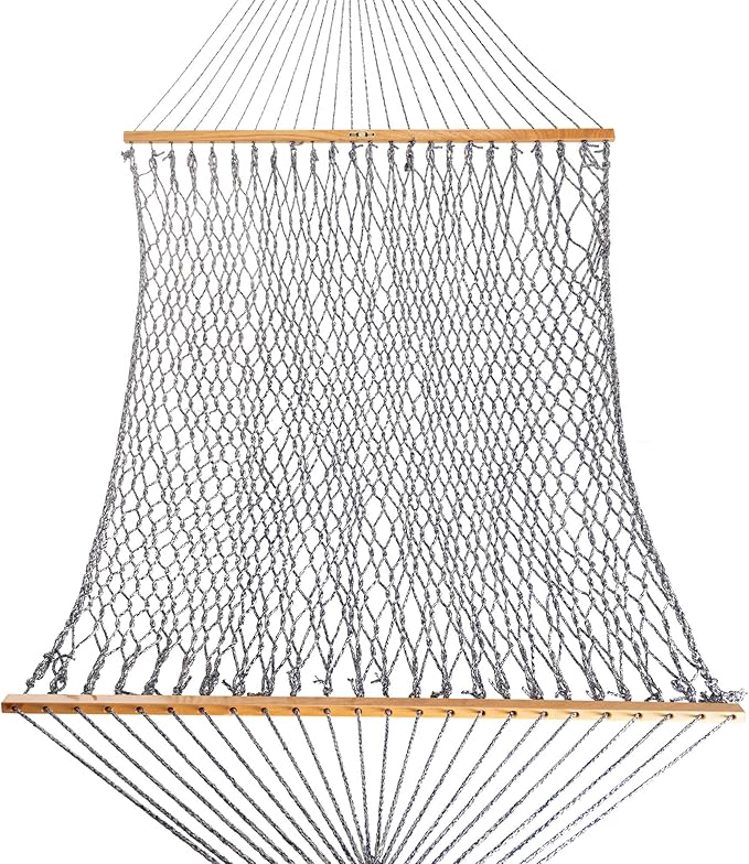 Original Pawleys Island Single Navy Oatmeal Heirloom Tweed DURACORD Rope Hammock with Extension Chains & Tree Hooks, Handcrafted in The USA, 450 LB Weight Capacity, 12 ft. x 50 in.