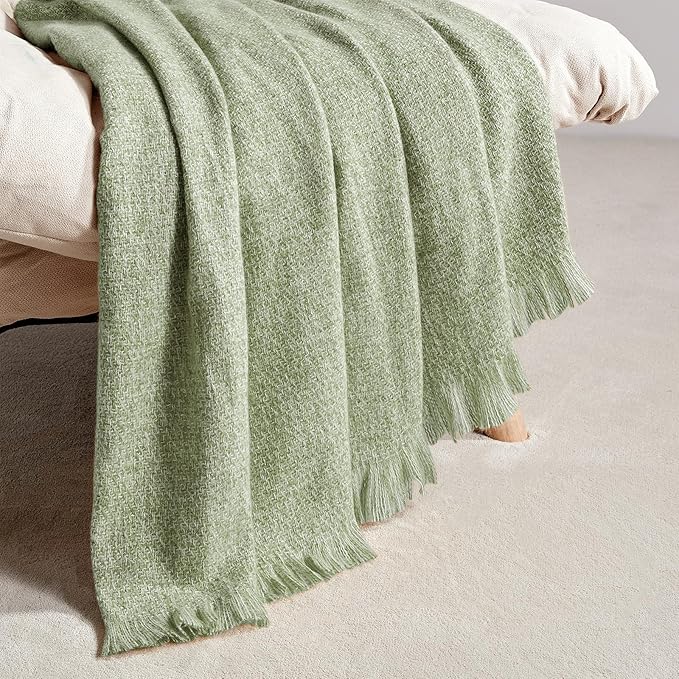 BOURINA Faux Cashmere Fringe Throw Blanket Decorative Lightweight Throw Soft Cozy for Bed or Sofa Outdoor Blanket, 50" x 70" Mint