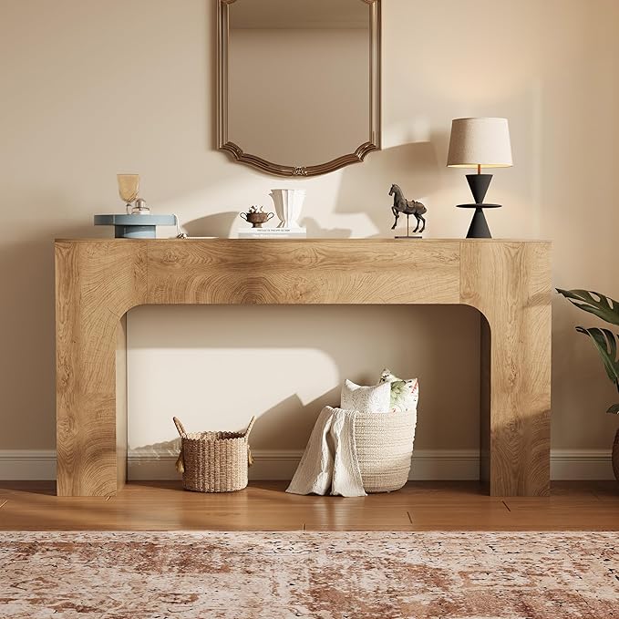 GarveeHome 63 Inch Farmhouse Console Table, Narrow Wood Entryway Table Behind Couch, Slim Rustic Hallway Furniture for Living Rooms, Foyers & Apartments, Deep Oak