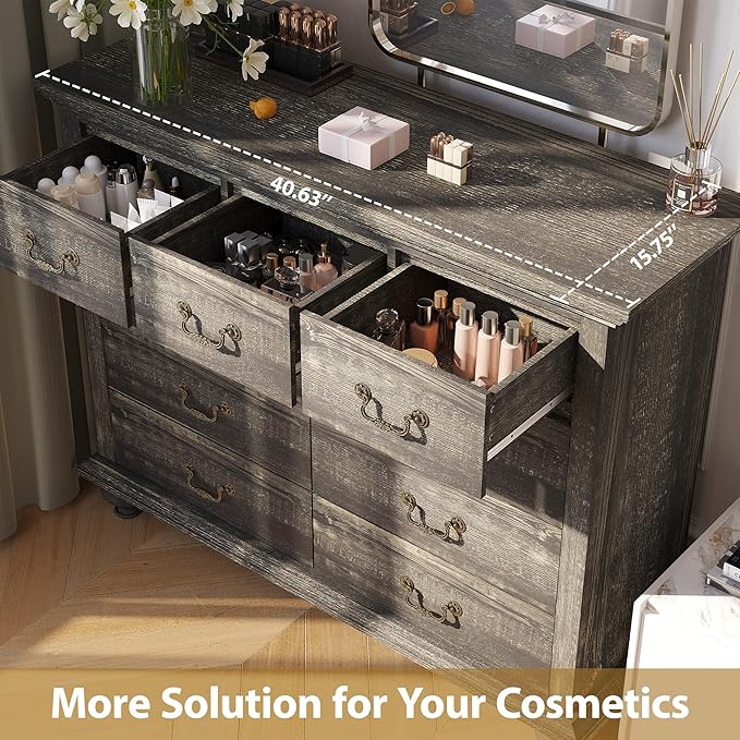 GAOMON 9 Drawers Dresser for Bedroom, Wooden Chest of Drawer with Large Drawers & Metal Handles for Bedroom, Living Room, Hallway, Black