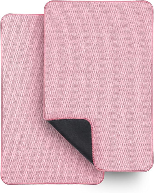 Bath Mat,Ultra Thin Bathroom Rugs,Rubber Bath Mats for Bathroom,No Slip Bath Rugs,Quick Dry,Machine Washable,Low Pile,Absorbent,Shower Outside,Sink,Home Decor Accessories.Pink,1'5"x2'3"(2 Pack)