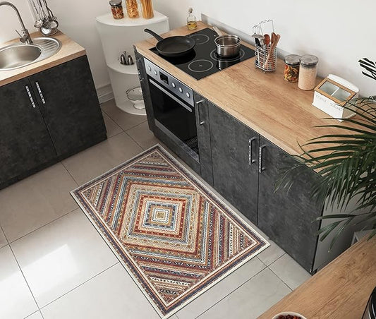 Keen Home Design 2x3 Rug - Machine Washable Entry Rug with Non-Slip Backing, Ideal for Enteryway, Kitchen, Bathroom, Laundry Room - Vintage, Easy Clean, Durable, Low Pile Rug - (2' x 3')