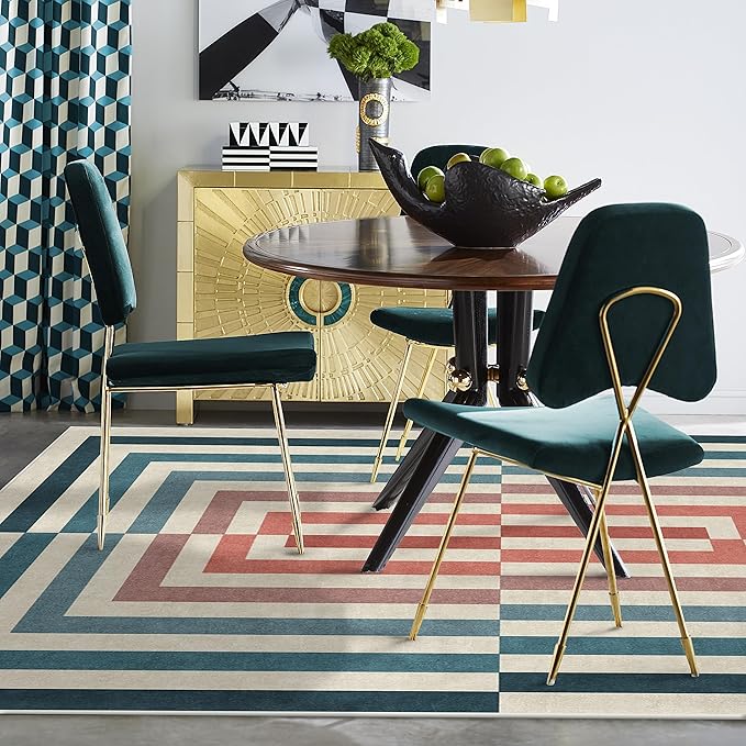 RUGGABLE x Jonathan Adler Washable Modern Area Rug – Op Art Teal 5x7, Stain-Resistant, Non-Slip – Medium Machine Washable Rugs for Living Room, Bedroom, Hallway, Entryway & Office–with Standard Pad