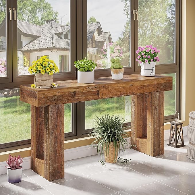 Tribesigns 63-Inch Long Console Table, Wooden Rectangular Sofa Table Behind The Couch, Farmhouse Entryway Table for Entrance, Hallway, Living Room (Mix Brown)