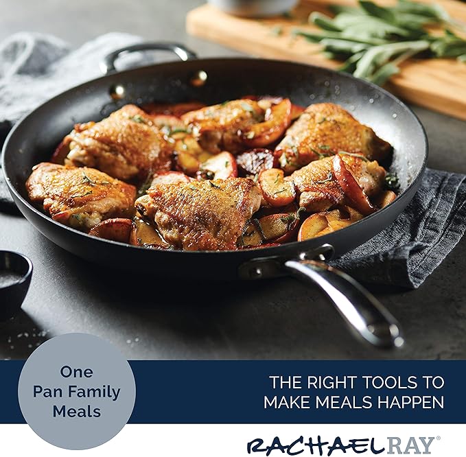 Rachael Ray 80089 Professional Hard Anodized Nonstick Frying/Fry Pan/Skillet with Helper Handle, 14 Inch - Gray