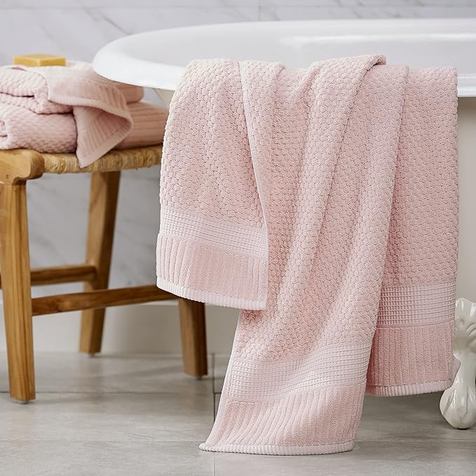 NY Loft 100% Cotton Hand Towel 6 Pack | Super Soft & Absorbent Quick-Dry Hand Towels 16" x 28" |Textured and Durable Cotton | Trinity Collection (6 Pack Hand Towel, Light Pink)