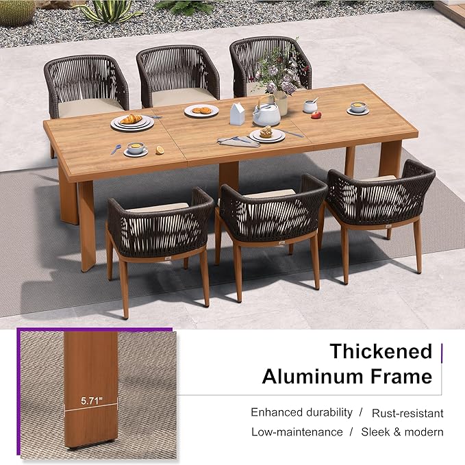 PURPLE LEAF 9 Pieces Outdoor Dining Set Patio Furniture Set Aluminum Rattan Wicker Patio Dining Table and Chairs Set for 8 for Lawn Backyard Deck Brown