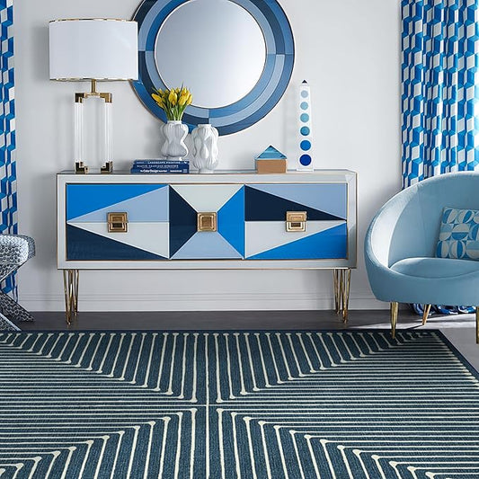 RUGGABLE x Jonathan Adler Machine Washable Modern Area Rug – Inkdrop Lapis Blue 5x7, Stain-Resistant, Non-Slip – Medium Rugs for Living Room, Bedroom, Hallway, Entryway & Office–with Standard Pad