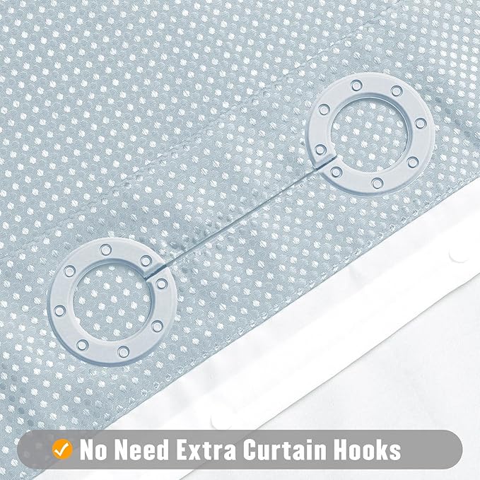 MitoVilla No Hooks Needed Extra Long Shower Curtain Set with Snap-in Liner, Blue 86 inch XL Heavyweight Waffle Fabric Cloth Shower Curtains for Modern Luxury Hotel & Spa Bathroom Decor, Fog Blue