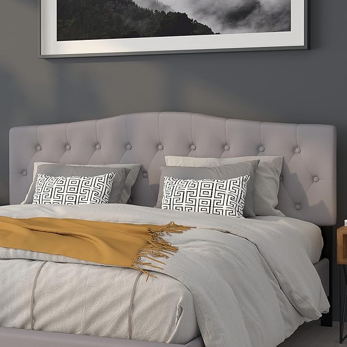 Flash Furniture Cambridge Tufted Upholstered King Size Headboard in Light Gray Fabric