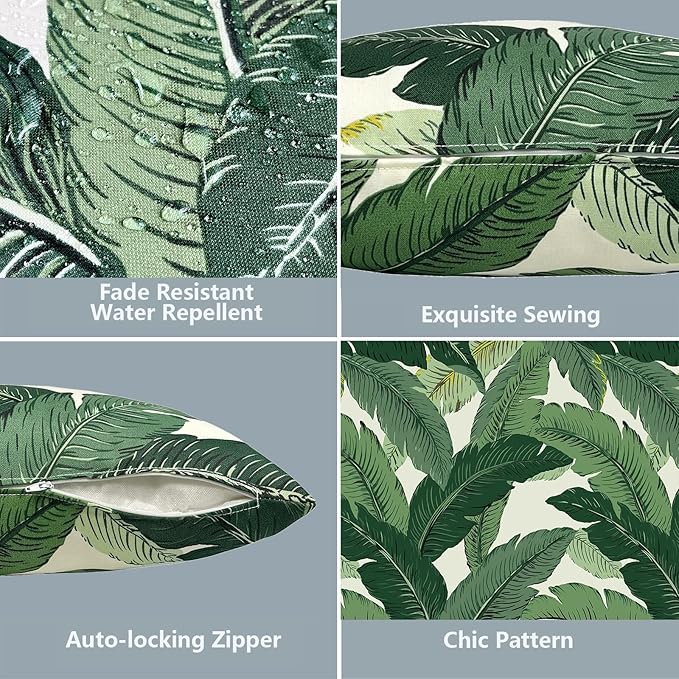 LVTXIII Outdoor Throw Pillow Covers 16 x 16 Inch, Covers ONLY Modern Cute Pattern Decorative Square Toss Pillow Case Pack of 2 for Home Patio Garden Sofa Bed Furniture, Swaying Palms Green