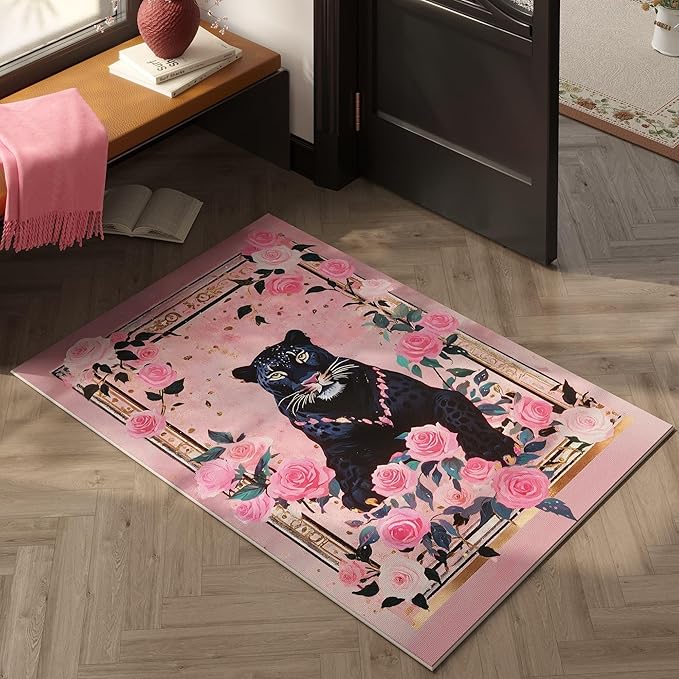 Door Mat Indoor Entrance 2x3 Rug Machine Washable Retro Lavish Leopard Animal Small Area Rug Non-Slip Low Pile Throw Rugs for Entryway, Kitchen, Front Door Indoor Entrance, Entry, Kids Room