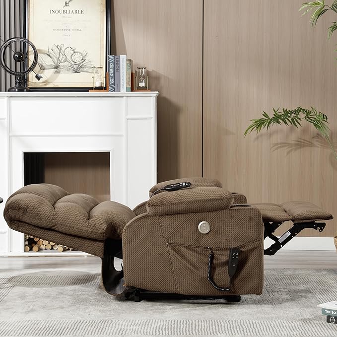 Dual Motor Recliner Lift Chair with Massage & Heat, 22.5" Wide Seat & 70.9" Long, Extra Wide Recliner w/Infinite Position, and Cup Holder, Tan